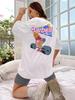 Oversized White Fitness T-Shirt Barbell
