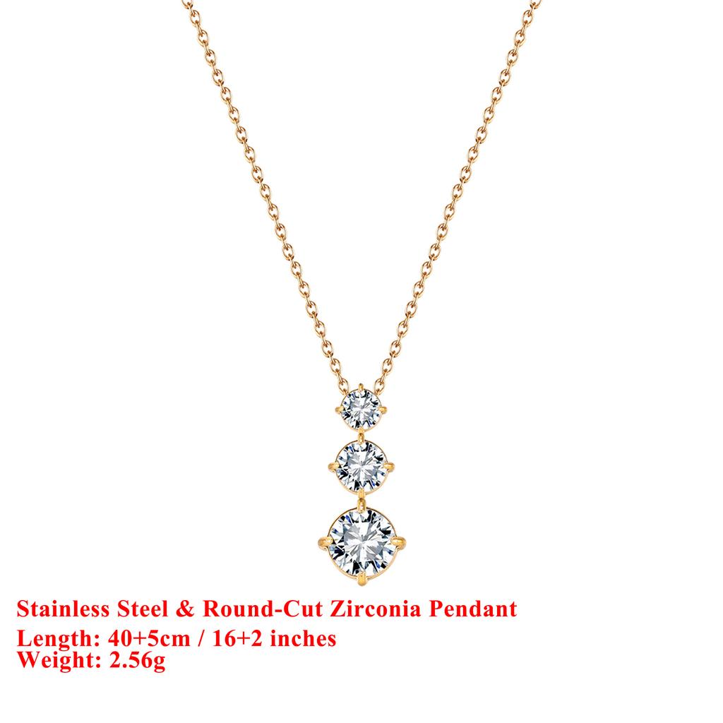 EFFIE QUEEN Stainless Steel 18k Gold Round Cut Zirconia Pendant Necklace Banquet Jewelry for Women, Wedding Party Gift STKN08