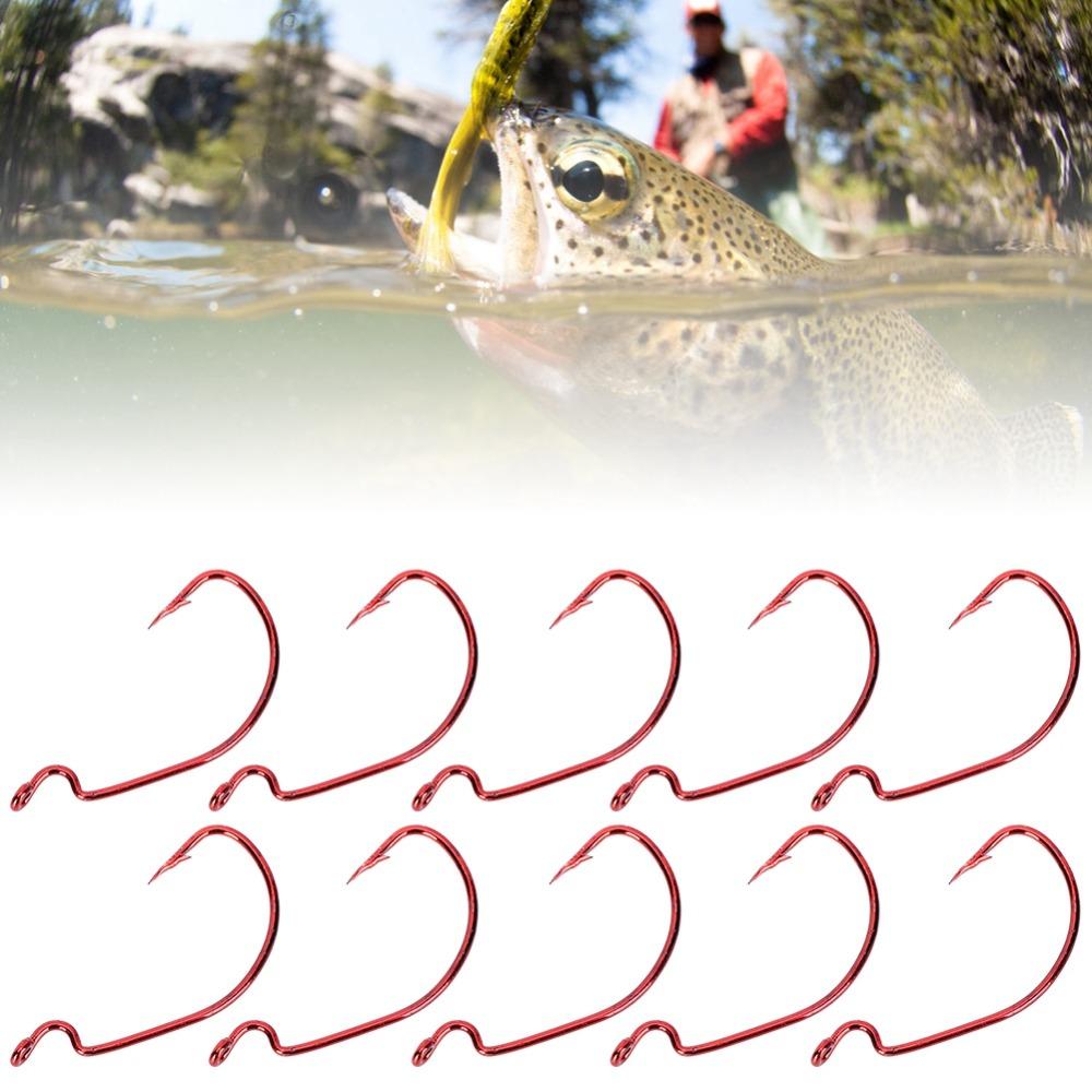 100PCS Red Worm Hooks High Carbon Steel Fishing Hooks Durable Bass Fishing Hooks  Bass Fishing