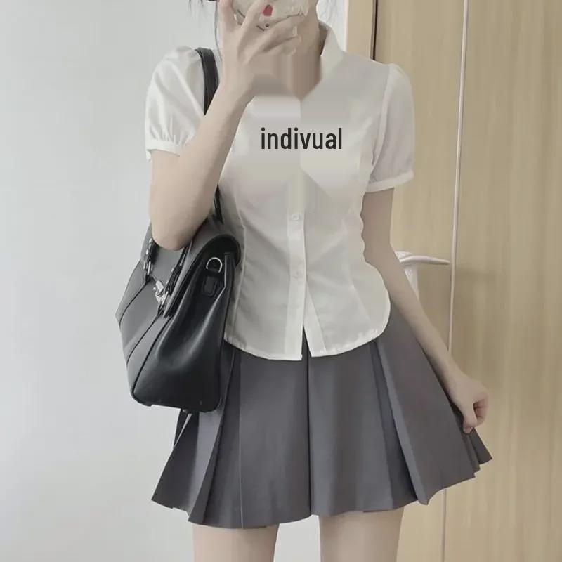 

Women s White Puff Sleeve Waist-Hugging Shirt - Pure Desire Academy Style M