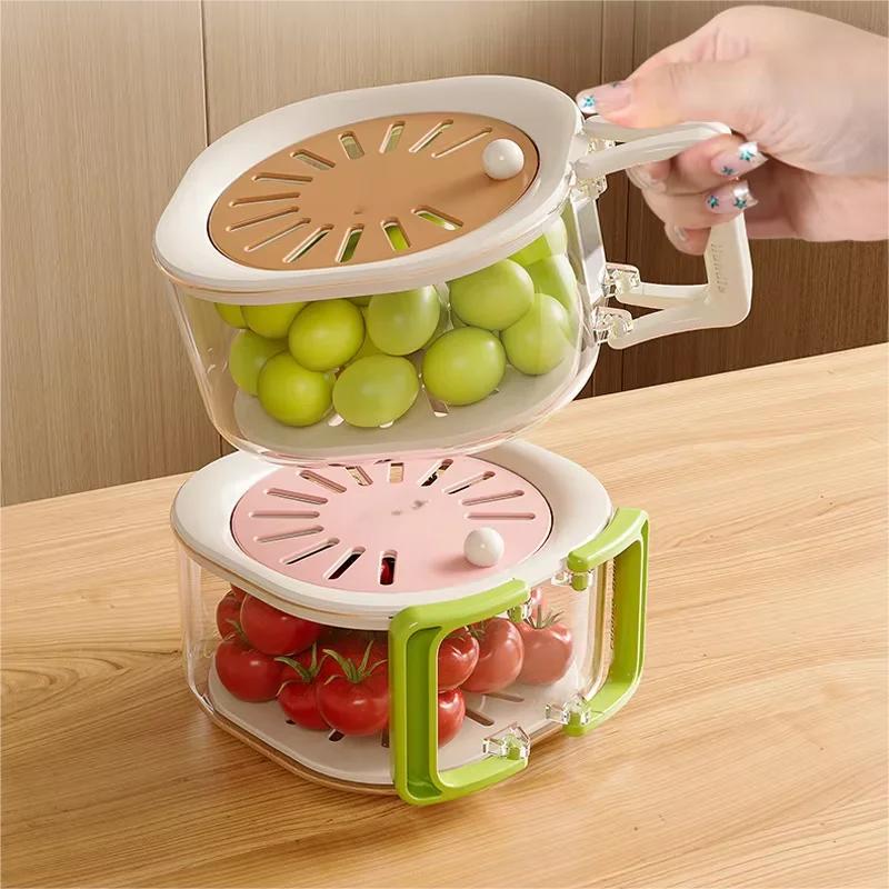 Fruit Drainer Basket - Hidden Folding HandleDust-Proof Drain Switch Expandable 2-In-1 Thickened Dewatering Dishwashing Basket