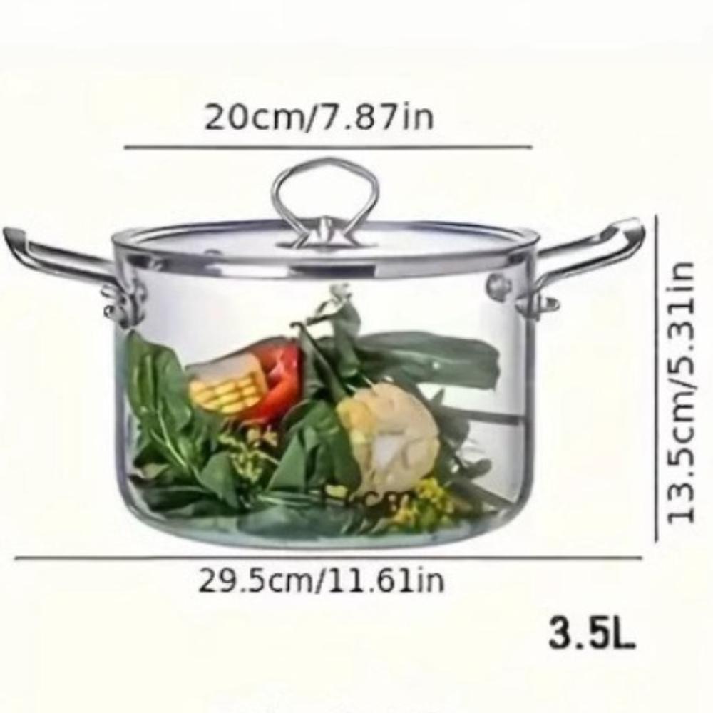 

Прозрачная кастрюля из нержавеющей стали, жаростойкая кастрюля для тушения, стеклянная кастрюля, кухонные инструменты для приготовления пищи 3.5L