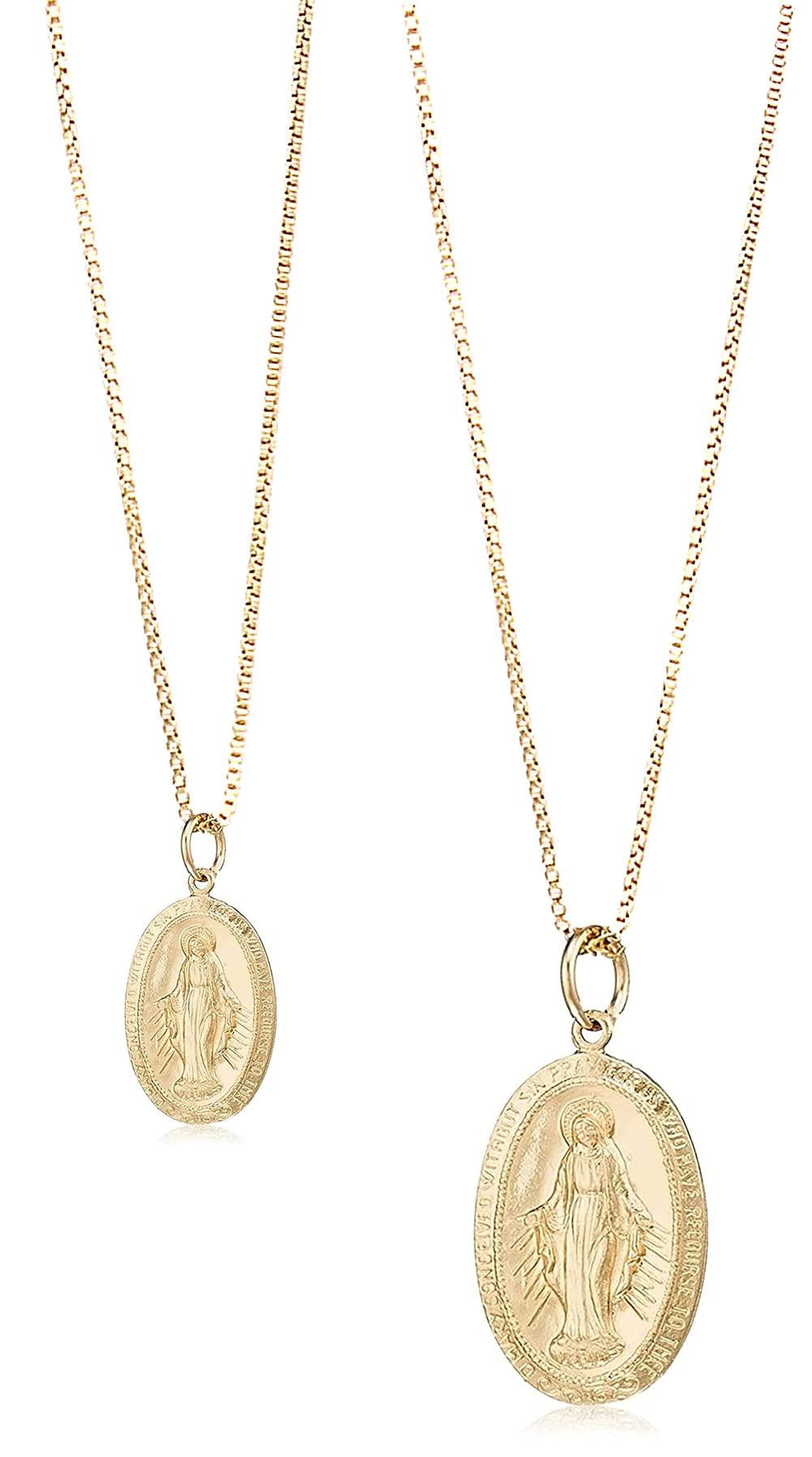 

[miwaki] Pair Necklace 14KGF Gold Filled Maria Medal Gold Unisex Venetian Chain Hypoallergenic k14gf34 pair oval