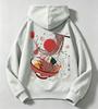 Autumn/Winter Children's Casual Hooded Sweatshirt - Retro Cartoon Japanese Ramen Bowl Print Long Sleeve Pullover Shirt