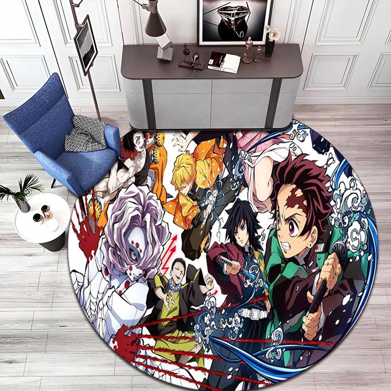 Classic Japanese-style Cartoon Demon Slayer Round Rug, Home Soft Decorative Anti-slip Yoga Mat and Chair Mat, Outdoor Floor Mat Carpet K6