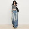 American Retro Wide-leg Jeans Women's Autumn New Low-rise Loose and Thin Straight Floor Pants