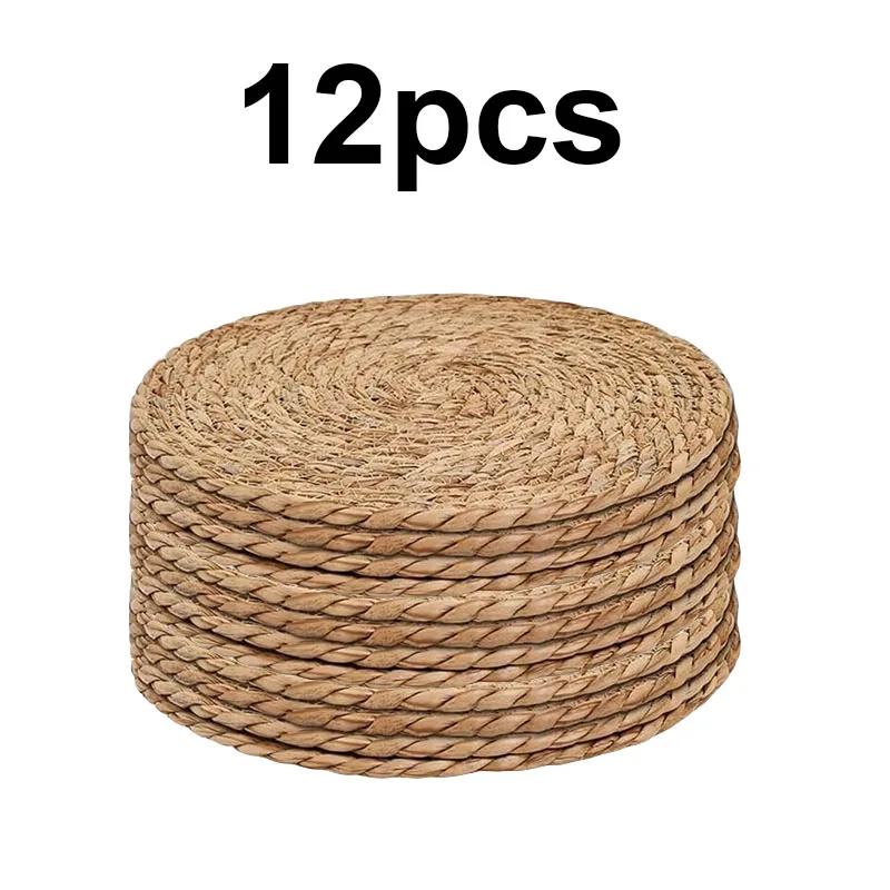 4/8/12Pcs Round Woven Placemats Set Boho Rattan Placemat Natural Placemats 12Inch Farmhouse Weave Straw Braided Table Dinner Mat