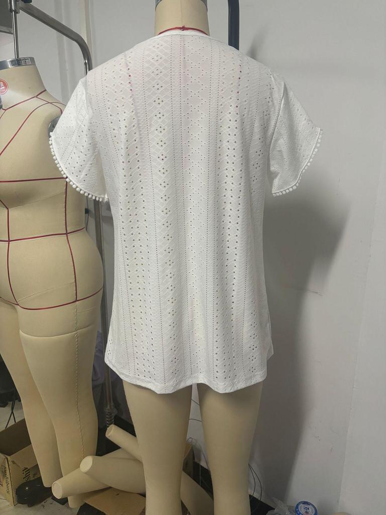 2026 Summer European & American Solid Color Pleated Round Neck Short Sleeve T-shirt