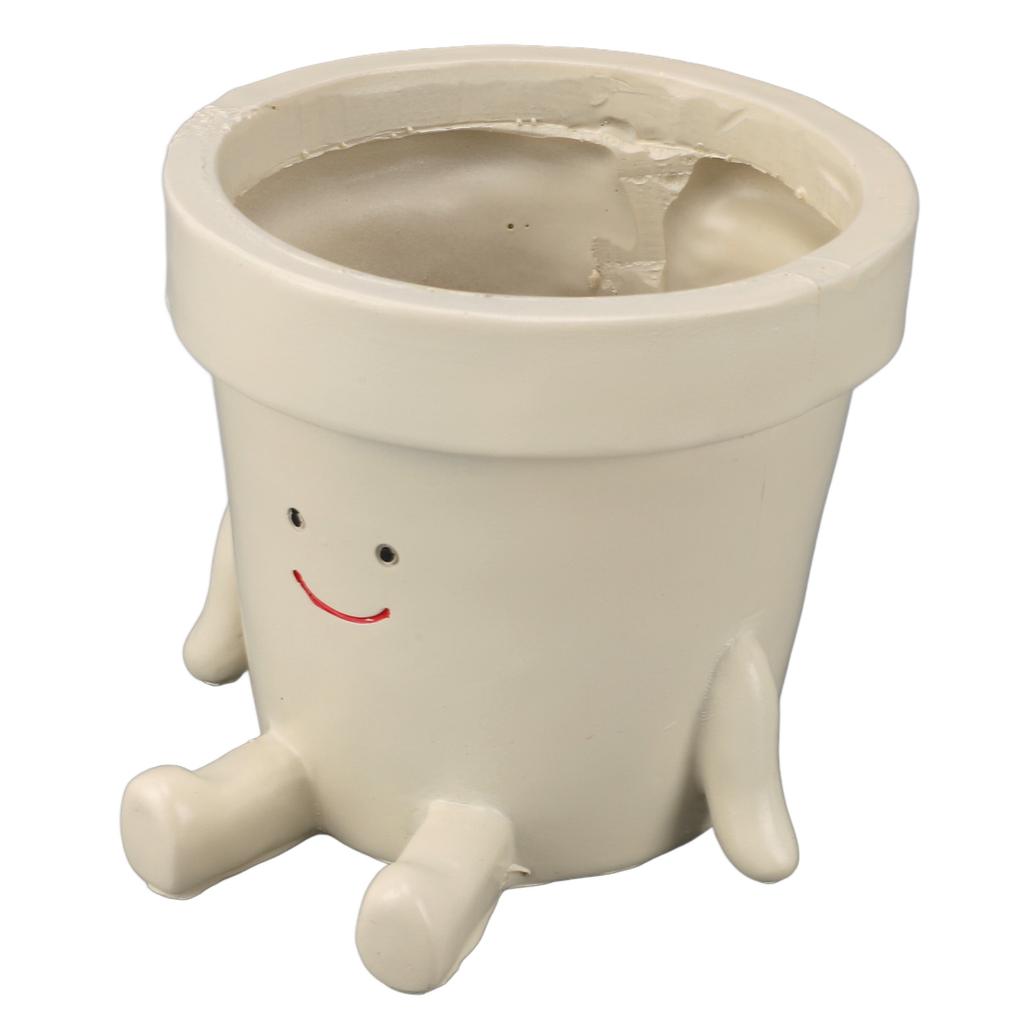 Cute Sitting Flower Pot, Adorable Face, Sturdy Resin  l, Suitable Gift, Decorative Garden Balcony Living   Window, 10x9x10cm, Resin