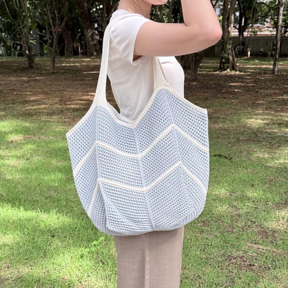 Sweet Knitted Shoulder Bag Hollowed Out Beach Bag Fashion Crochet Tote Bag  Summer