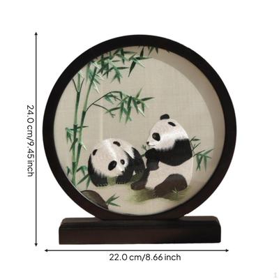 DoubleSided Embroidered Panda Decoration, Silk Desktop Chinese Gift Rswd Bamboo