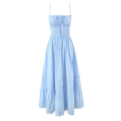 2025 Sweet Embroidered Resort Style Long Dress with French Square Neck - Retro Evening Slimming Gown