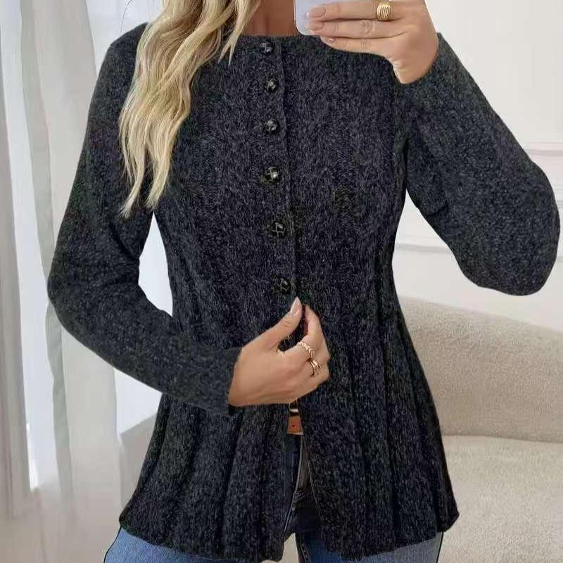 Elegant Waist-Cinching Long Sleeve Knitted Cardigan – Women's Spring/Autumn Stylish Sweater Top