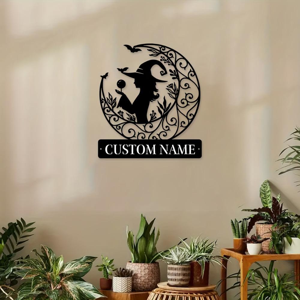 Metal Witch Wall Art Personalized Family Name Sign Rustic Home Decor Outdoor Halloween Gift