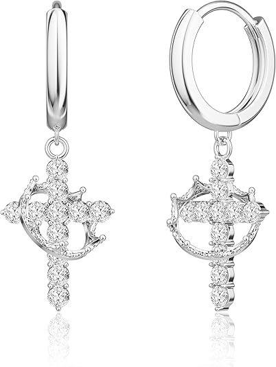 2026 Модные Серьги-кресты с Короной Литературный Стиль Ретро Универсальные Высококлассные Нишевые Серьги платиновый