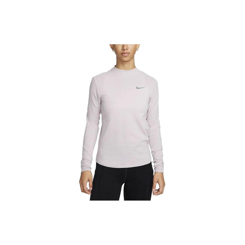 Nike Solid Color Quick-Dry Round Neck Casual Long Sleeve T-Shirt Women Tops Gray Purple FB6846-019