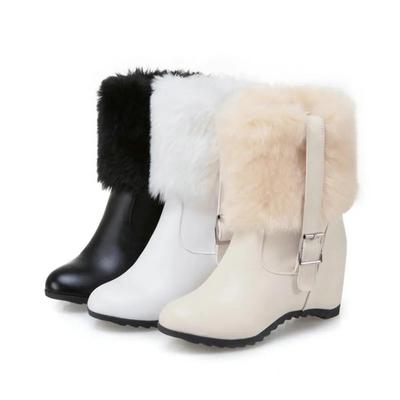 Kış yeni Kadınlar için Kar Botları Artı Kabarık Ayakkabılar Platform Dolgu Topuk Deri Botlar İç Yükseklik için Sıcak Bayan Bilek Botları