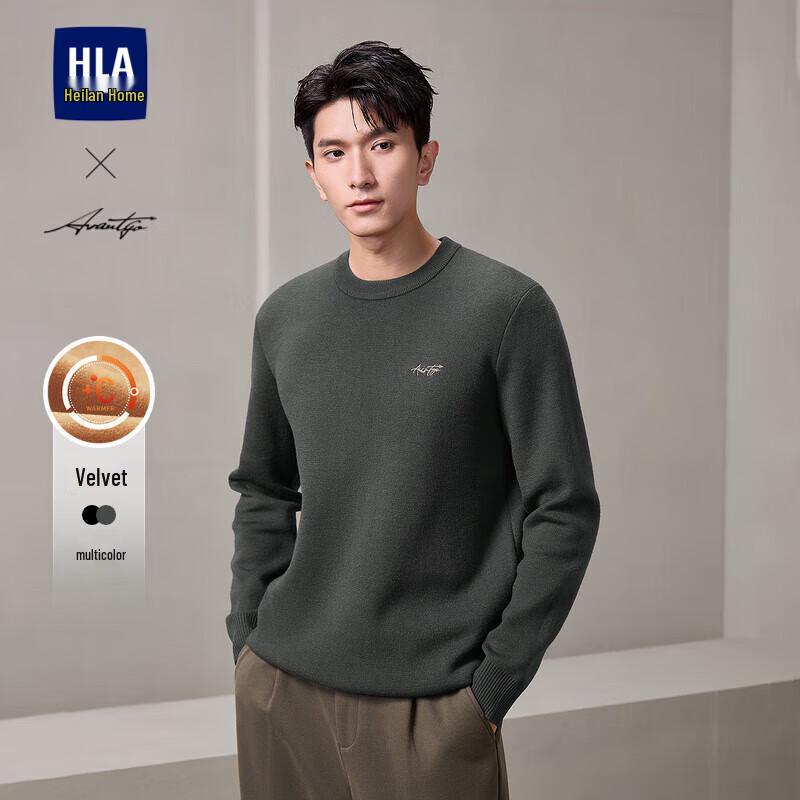 HLA Men's Fleece-Lined Round Neck Knit Sweater