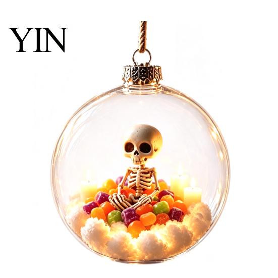 Halloween Hanging Ornaments Ball Ornament, Clear Sphere Decoration with Black Cat Bat Holiday Scene Window Pendants Skeleton, Festive Bauble for Home