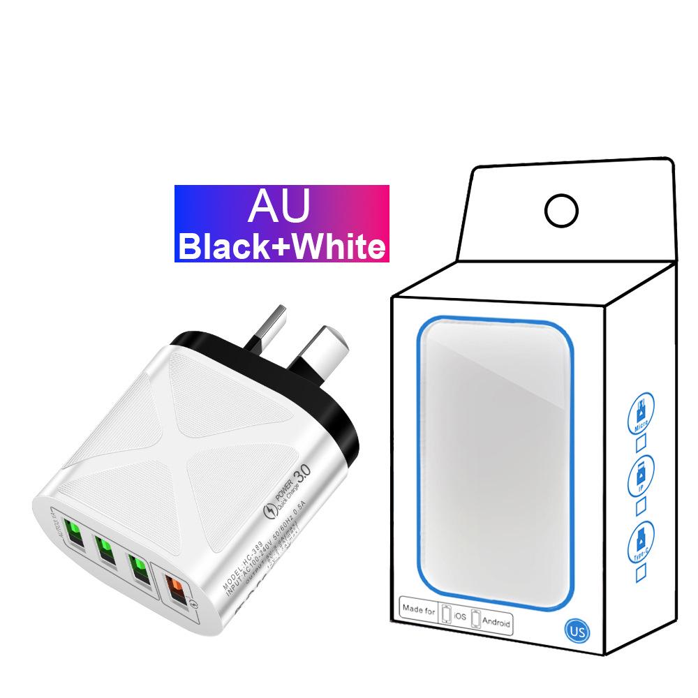 4-Port USB Fast Charger 5V/9V/12V QC3.0, European/American/British/Australian Standards, New Model