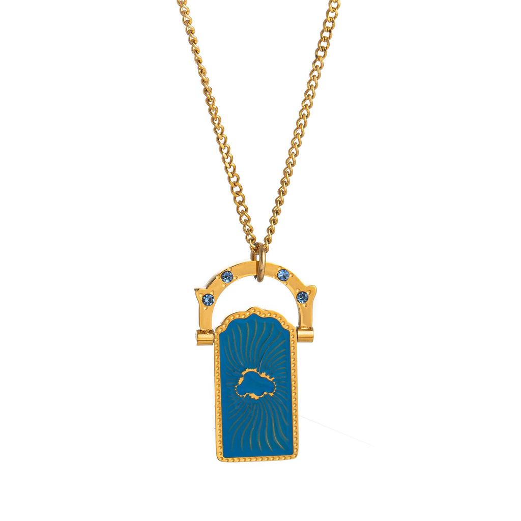 18K Gold Plated Tarot Card & Four-Leaf Clover Rotatable Necklace