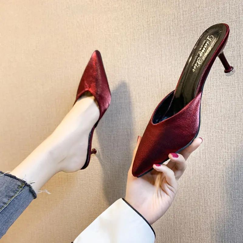 Fashion Blue Heeled Sandals 2025 Luxury Designer Woman Slippers Trend Clappers New Fashion Slides Comfortable and Elegan Shoes for Women