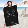 Heterochromia Black Cat Hooded Towel Flat Print Microfiber Changing Robe for Swimming Beach Pool Poncho for Children Adults