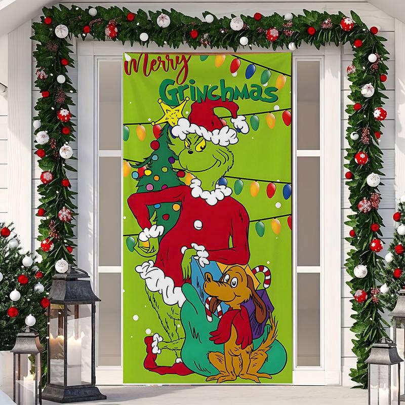 Christmas Cartoon Door Cover Sticker for Home Party Backdrop