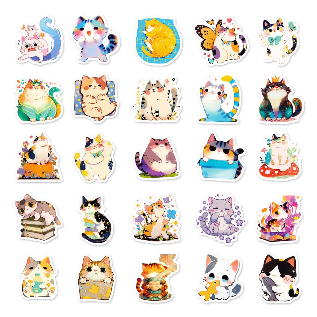 50PCS Cute Japanese Lazy Cat Stickers, Kawaii Pet Cat Daily Life Decals for Journal & Decoration