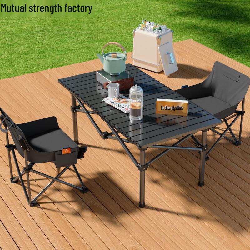 Tragbares faltbares Camping-Tisch- und Stuhlset - Aufrollbarer Picknicktisch und Liegestühle