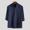 Spring Autumn Men's Casual Loose Solid Color Cotton Linen Long Sleeved Shirt T-Shirts Men’s