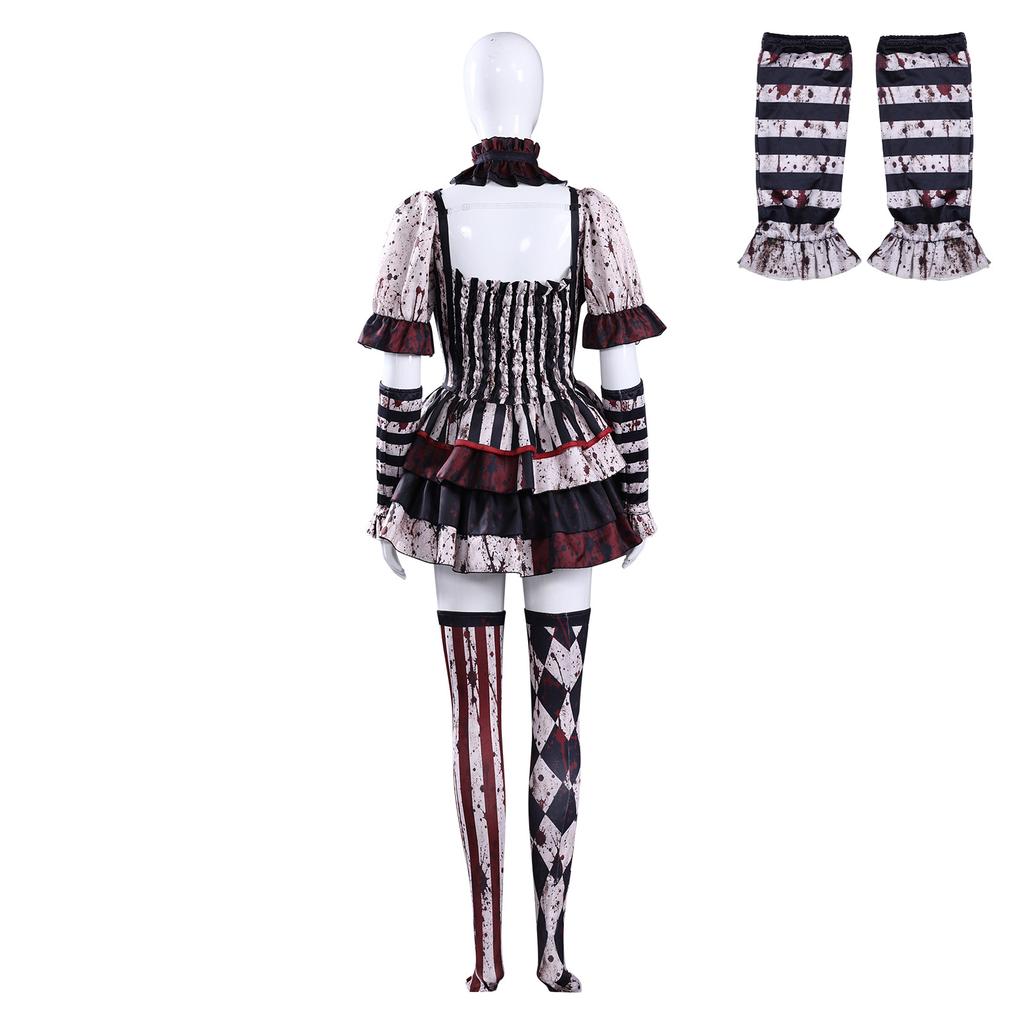 Halloween Dark Clown Cosplay Costume Bloody Set for Couples Carnival Stage Performance
