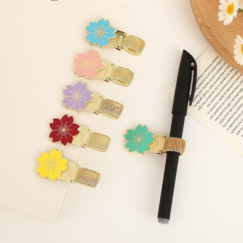 Metal Spring Pen Clips Bookmark Pen Loop Holder Portable Flower Pen Holder  Stationery Supplies