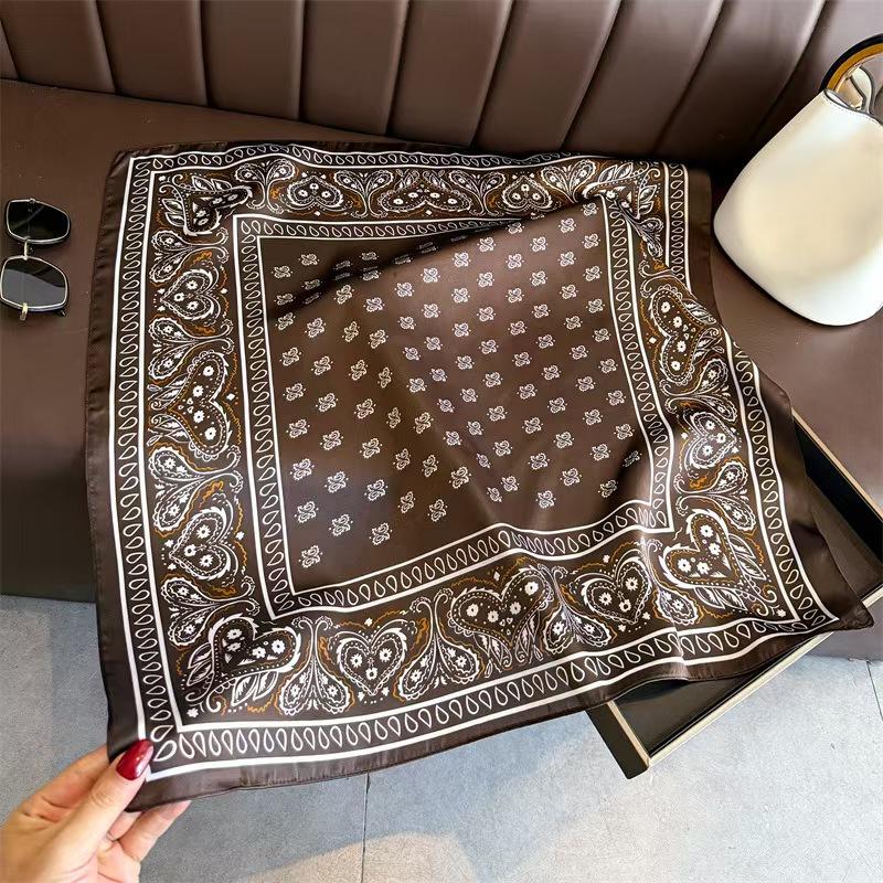 

Women s Imitation Silk Scarf, Navy Blue Paisley Bandana, Soft & Lightweight, for Daily Wear,Fashion Head Wrap for Ladies 68-68cm коричневый