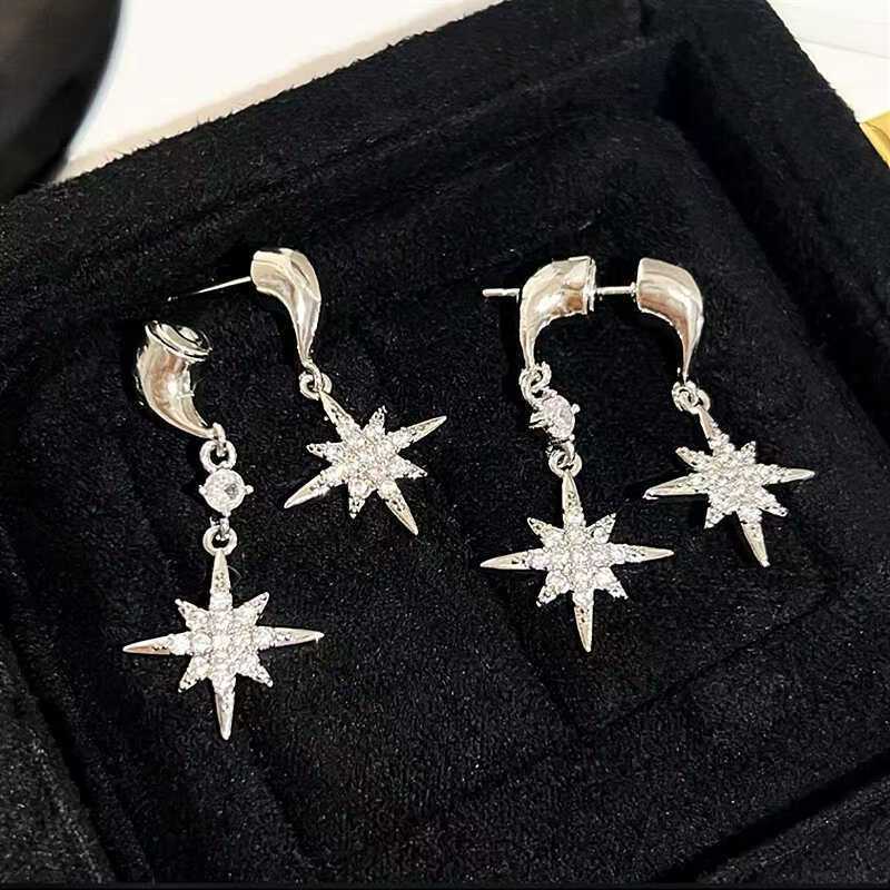 Retro French light luxury high-end octagram earrings women's niche design stud earrings