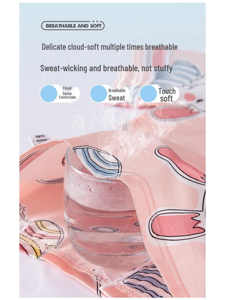 Kids' Cartoon Ice Silk Short Sleeve Pajama Set for Spring and Summer