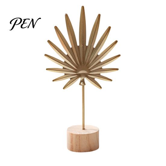 Modern Minimalist Leaf Statue Metal Ornaments, Gold Palm Leaf, Ginkgo Feather with Wood Tabletop Art Piece Base, Desktop Sculpture for Living