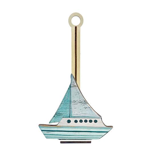 Ocean Style Vertical Paper Towel Holder, Solid Wood Kitchen Paper Roll Stand with Seahorse Crab Sailboat Shell Design, Stylish Paper Towel G