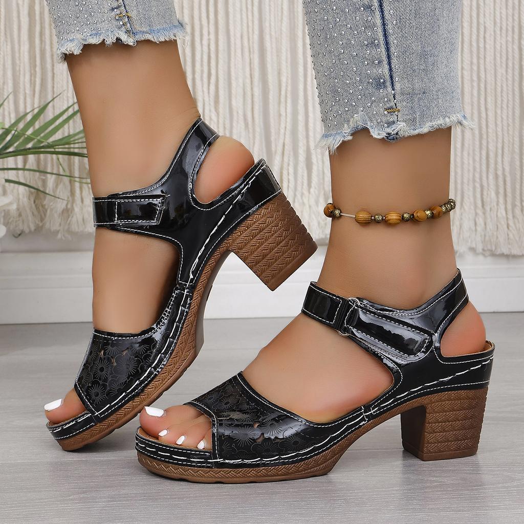 2025 New Summer Women Chunky Heel Sandals Solid Color Fashion High Heels Sandals for Women Buckle Strap Plus Size Women Shoes