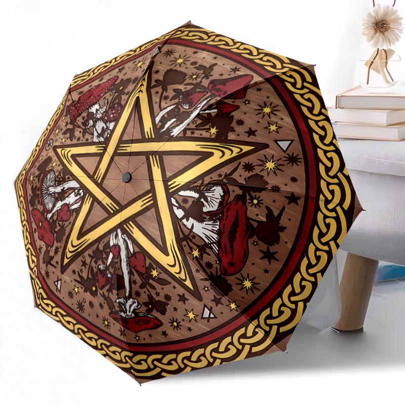 Magic Pentagram Compact Travel Automatic Umbrella Compact 8-Rib Lightweight Compact Design Travel Essential Compact Folding Umbrella