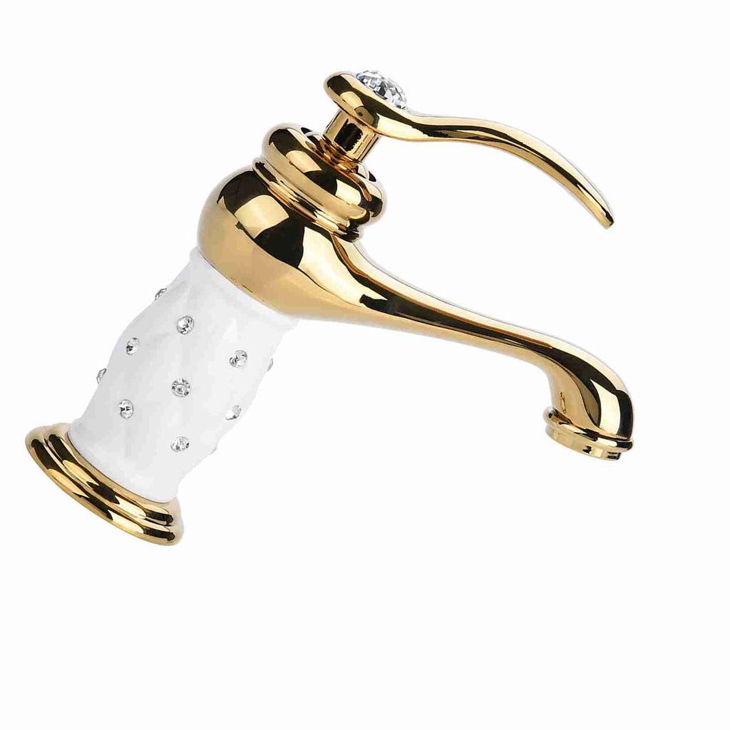 Mischbatterie aus massivem Messing Kalt-/Warmwasserhahn mit Ornamenten für Waschtischbecken (golden)