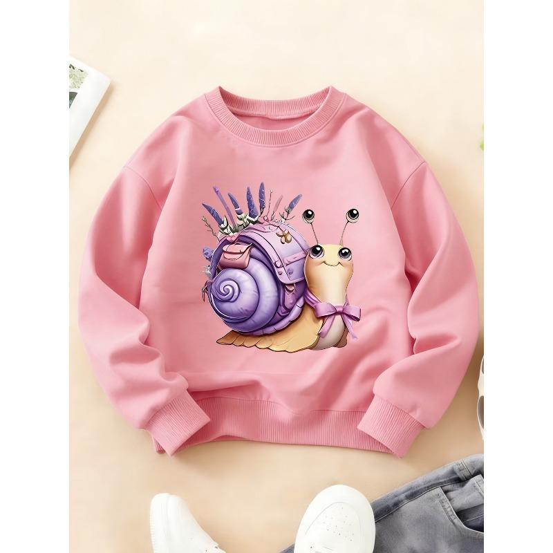 Kids Crewneck Long Sleeve Sweatshirt, Soft Cute Healing Snail Couple Cartoon Print