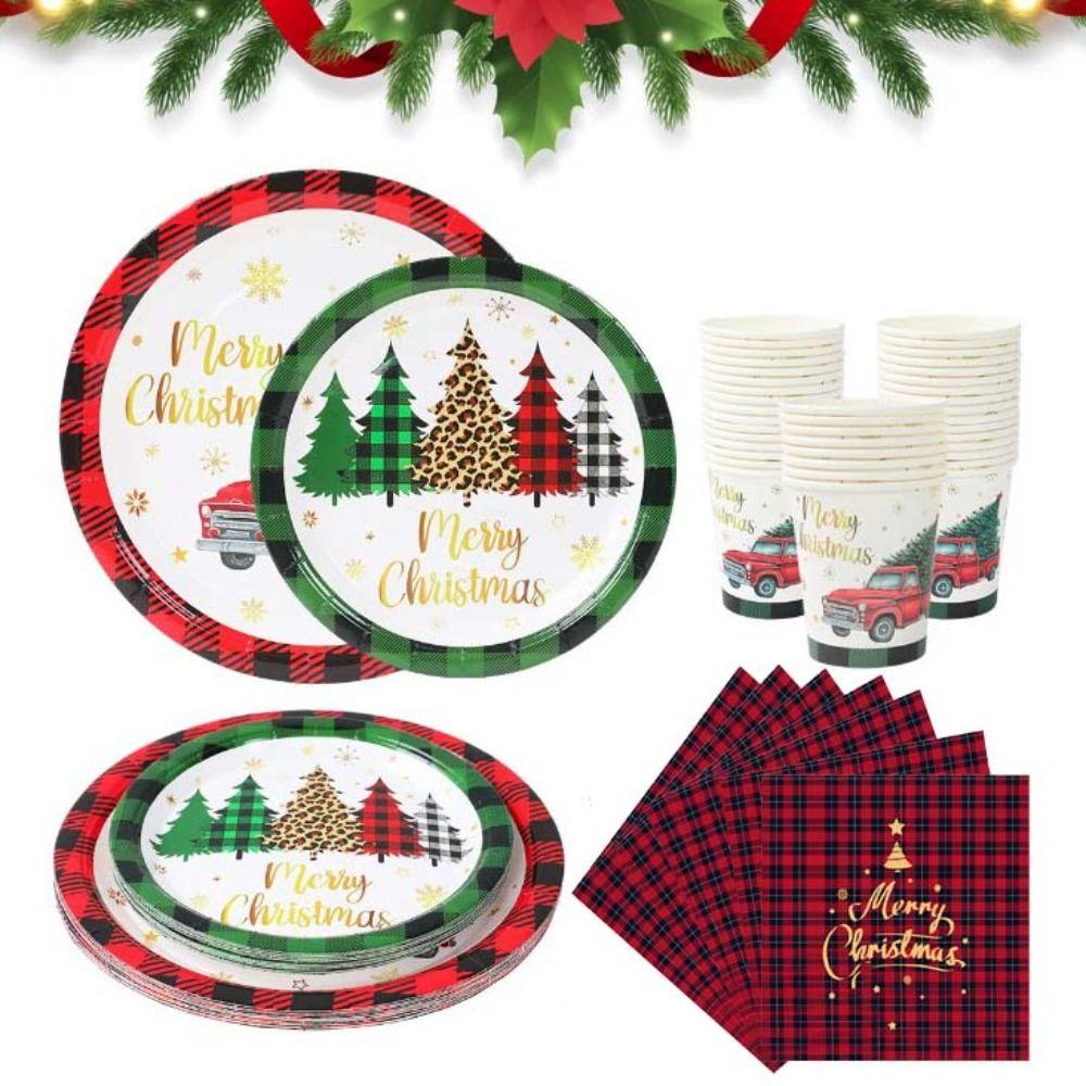 Plaid Print Party Dinnerware Set Car Pattern Disposable Paper Tableware  Navidad