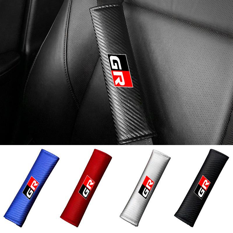 For Toyota GR 86 Supra Yaris RAV4 Prius Corolla C-HR Auris TRD 2pcs Carbon Fiber Leather Safety Belt Shoulder Cover Accessories