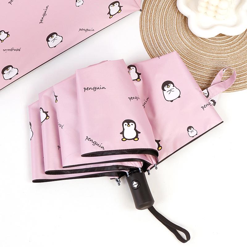 Cartoon Black Glue Automatic Umbrella - Sun Protection for Students, Sunny & Rainy Dual-Use