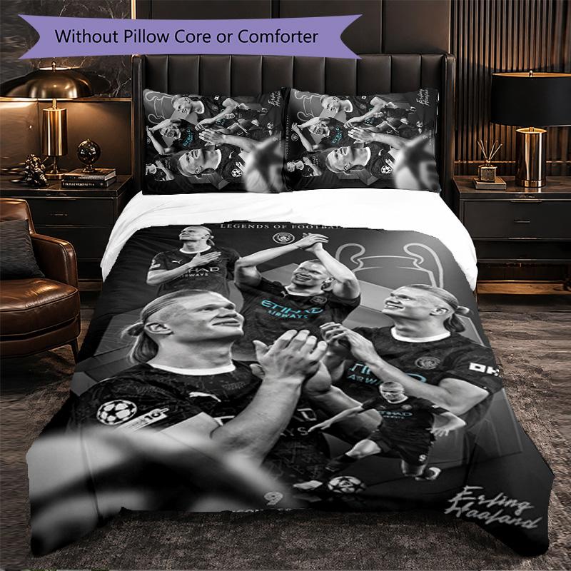 Erling Haaland Themed Bedding 3Pcs Duvet Cover Set Decorative Bed Linen For Teen Room Home Decoration