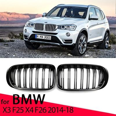 New Look Grilă auto Grilă față rinichi lucioasă 2 linii șipcă dublă pentru BMW X3 F25 X4 F26 2014-2018 Accesorii auto