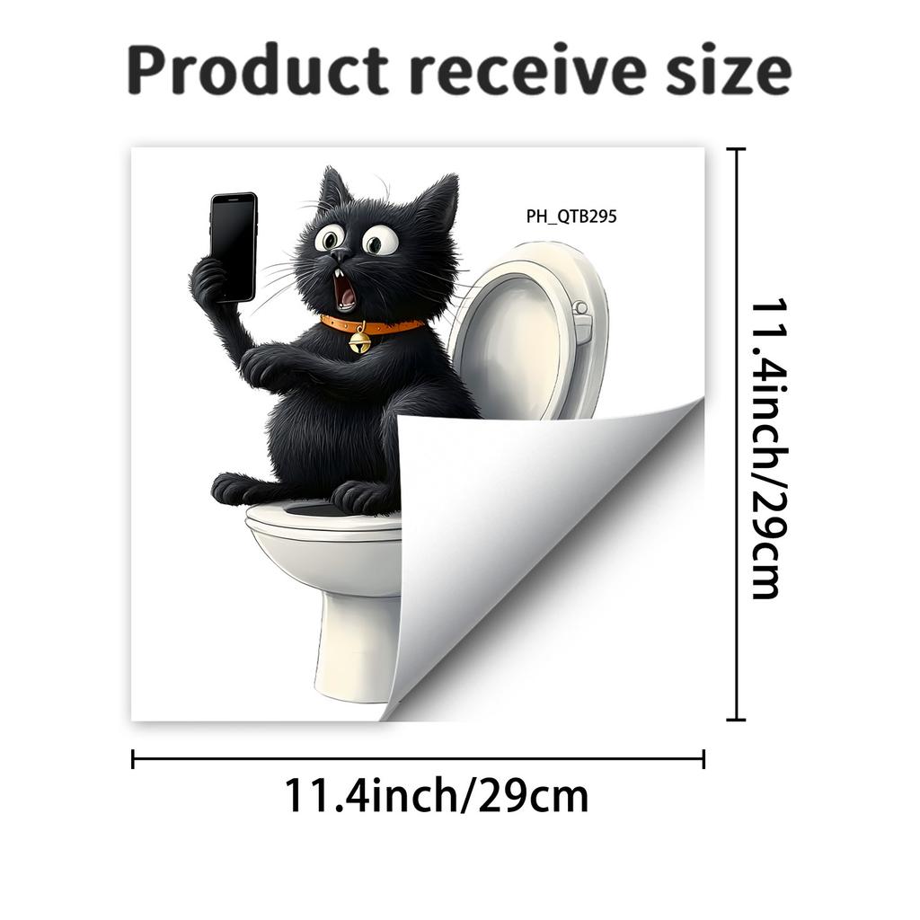 Cute Cartoon Cat PVC Toilet Sticker Self-Adhesive Removable for Bathroom Wall Decor