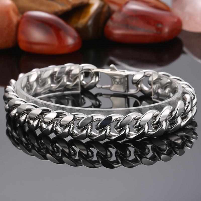 Classic 12MM Men's Cuban Link Chain Bracelet Men High Polished Solid 316l Stainless Steel Bracelets Jewelry Accessory for Male