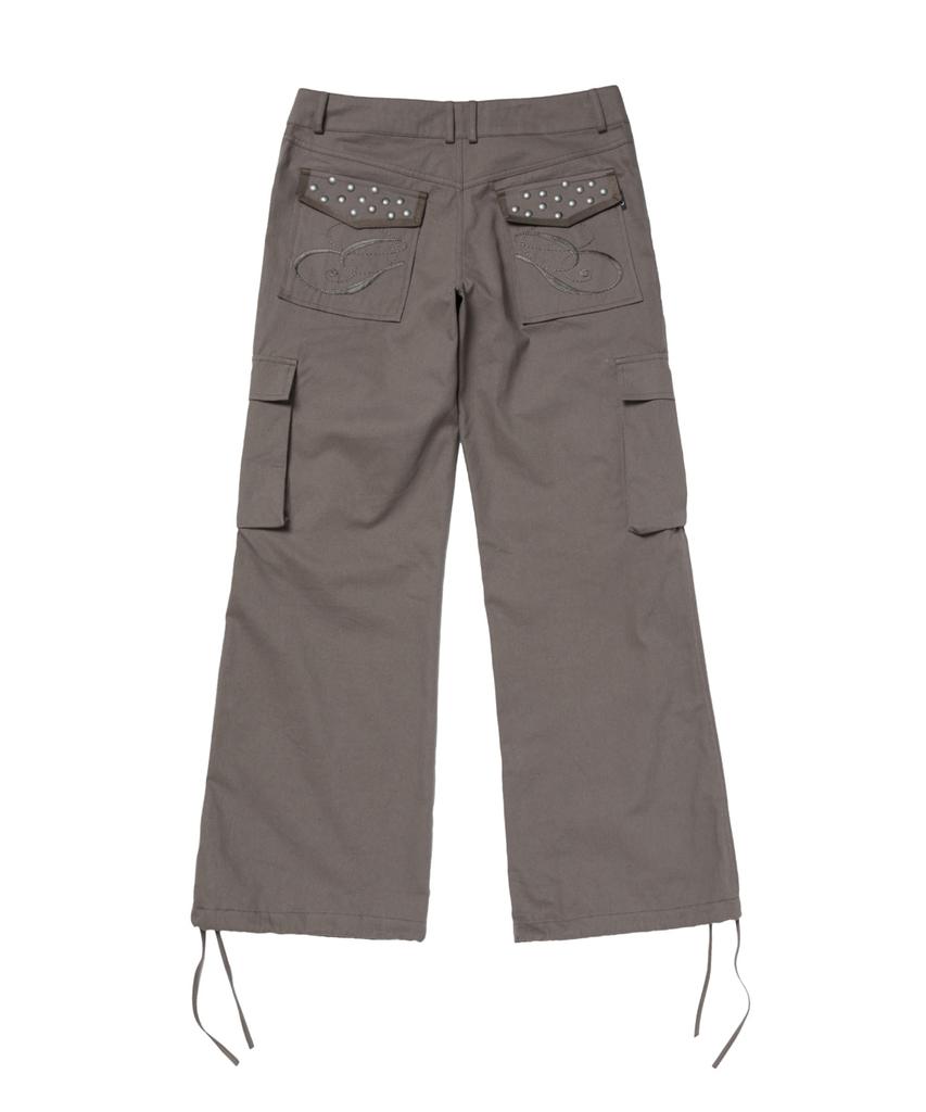 Gillaakaibeu Pocket Embroided String Cargo Pants_Brown
